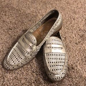 Silver woven loafers